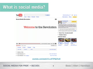 What is social media?




              youtube.com/watch?v=sIFYPQjYhv8


                                    4
 