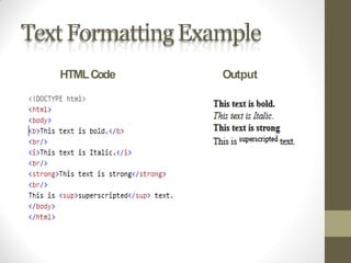 TextFormattingExample
HTMLCode Output
 