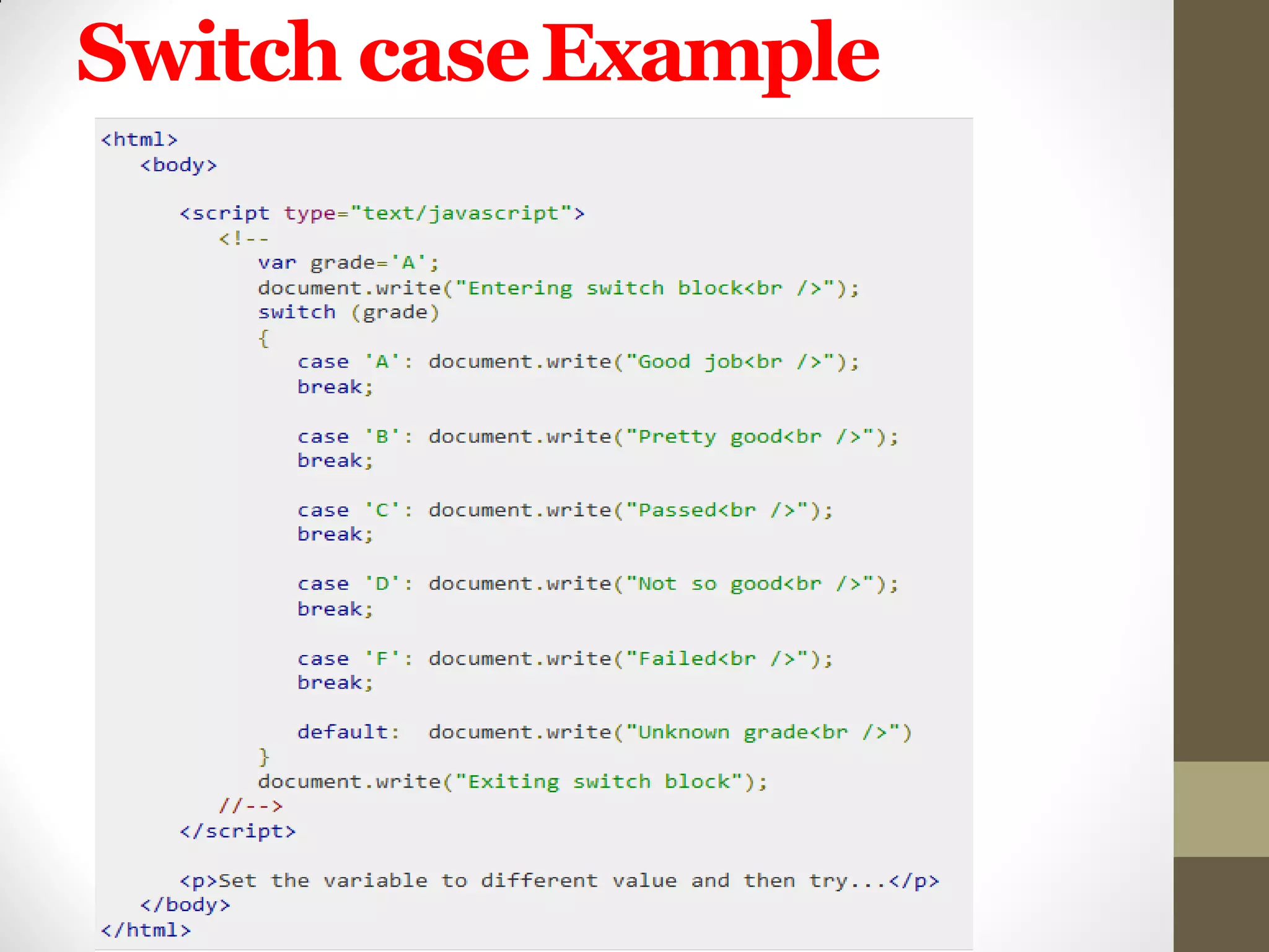 Switch caseExample
 