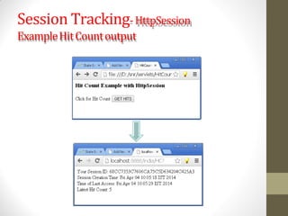 Session Tracking-HttpSession
ExampleHitCountoutput
 