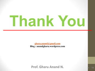 Thank You
98
gharu.anand@gmail.com
Blog : anandgharu.wordpress.com
Prof. Gharu Anand N. 98
 