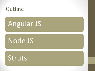 Outline
Angular JS
Node JS
Struts
 
