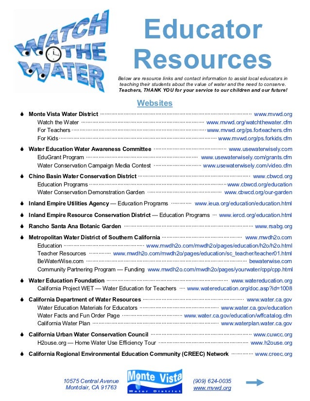 Watch the Water Educator Resources About Water Conservation