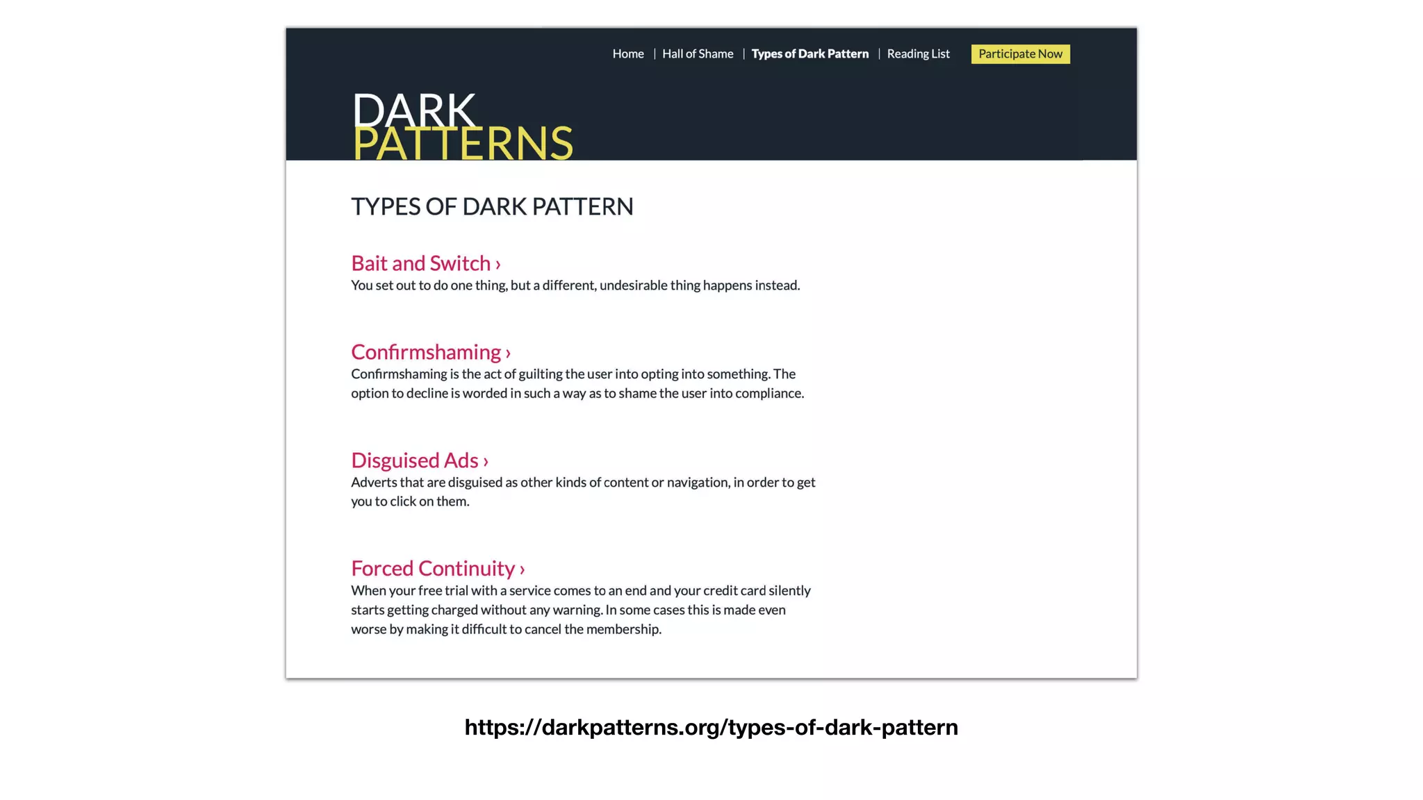 https://darkpatterns.org/types-of-dark-pattern
 