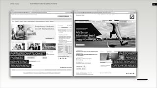 WUD Heilbronn | BIxD & Usability | 14.11.2013

!
PARTNERSCHAFTLICHKEIT
FAIRNESS
KOMPETENZ
TRANSPARENZ

!32

PASSIONIERT
PRÄZISE
SELBSTBEWUSST
OFFEN FÜR NEUES

 