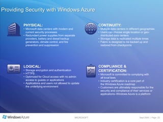Services Management in Windows AzureGOAL:AUTOMATED APPLICATION MANAGEMENT AND CONTROLFabricThe Fabric Controller automates service management