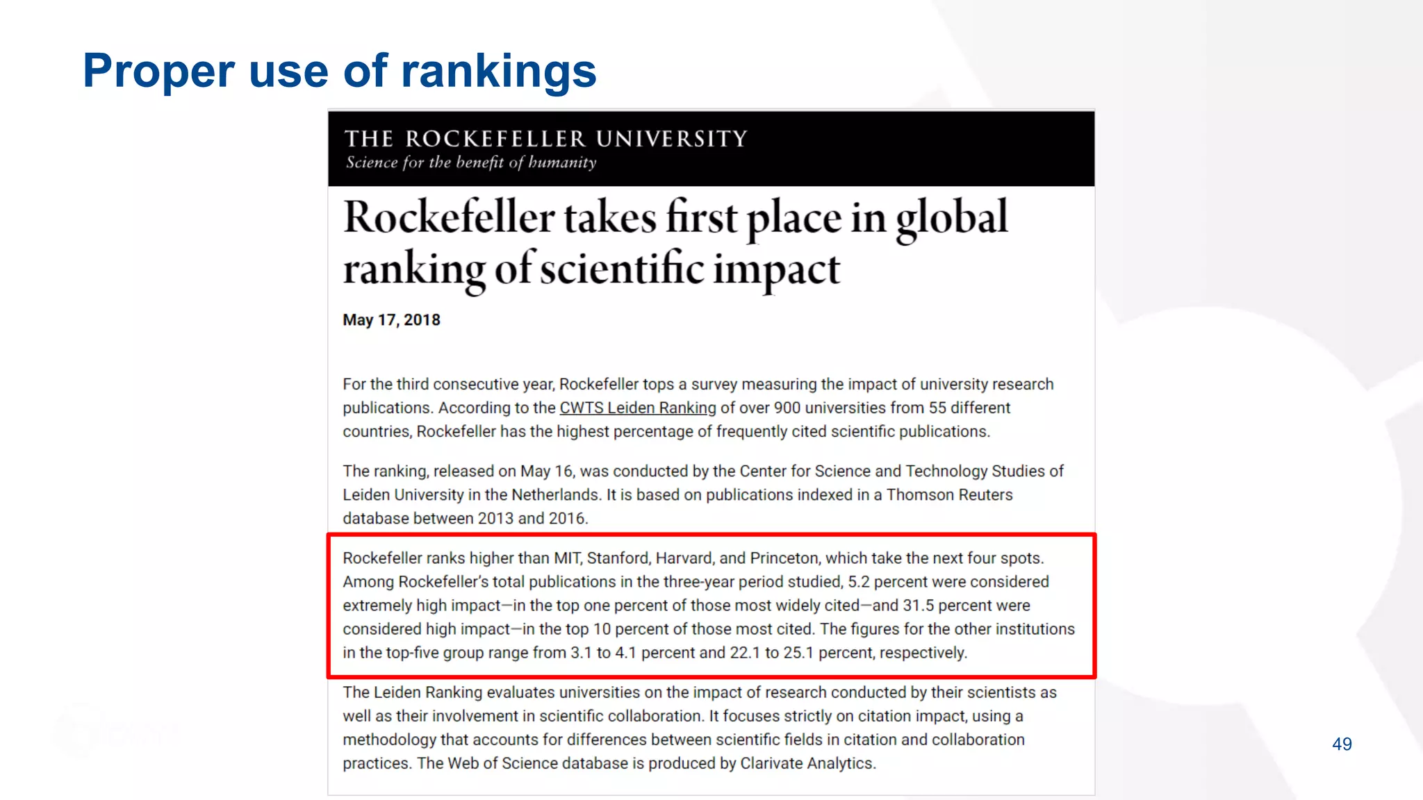 Proper use of rankings
49
 