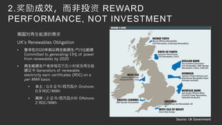 27 
2.奖励成效，而非投资REWARD 
PERFORMANCE, NOT INVESTMENT 
英国对再生能源的需求 
UK’s Renewables Obligation 
• 要求在2020年前以再生能源生产15%能源 
Commi...