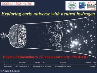 Exploring early universe with neutral hydrogen
@CCNU（2021/4/26）
©Aman Chokshi
Hayato Shimabukuro (Yunnan university, SWIFAR)
 
