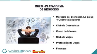 • Mercado del Bienestar, La Salud
y Cosmética Natural
• Club de Descuentos
• Curso de idiomas
• Club de Viajes
• Protección de Datos
• Finanzas
 
