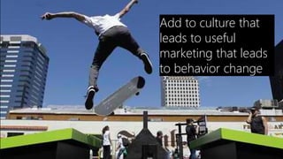 Add to culture that
leads to useful
marketing that leads
to behavior change
 