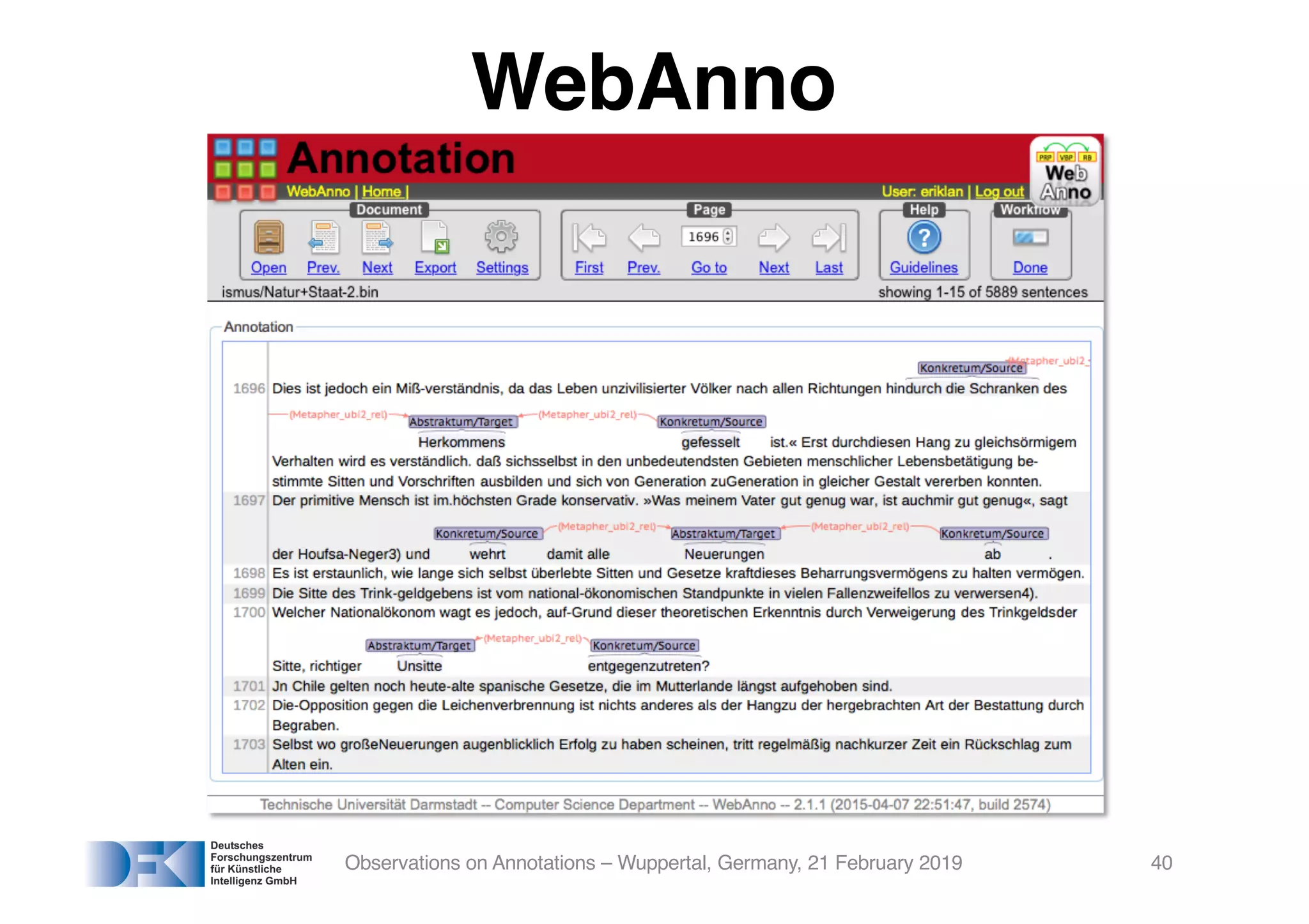 Observations on Annotations – Wuppertal, Germany, 21 February 2019 40
WebAnno
 