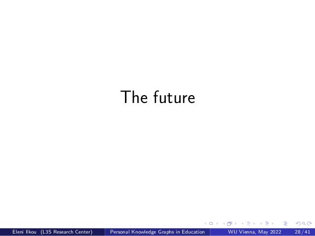 The future
Eleni Ilkou (L3S Research Center) Personal Knowledge Graphs in Education WU Vienna, May 2022 28 / 41
 