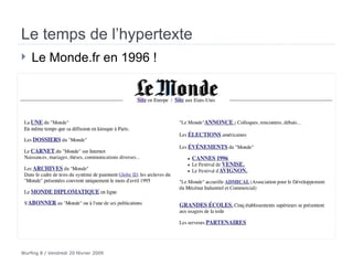 Le temps de l’hypertexte <ul><li>Le Monde.fr en 1996 !  </li></ul>