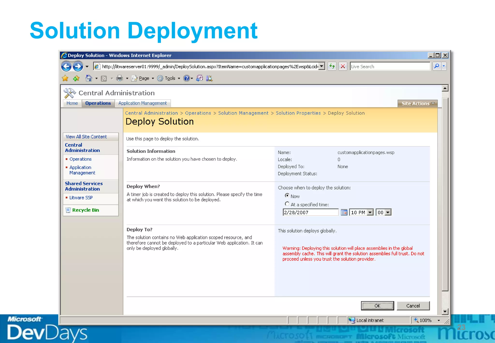 Solution Deployment
23
 