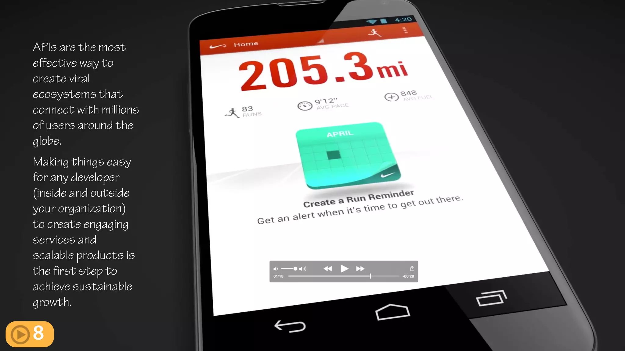 APIs are the most
eﬀective way to
create viral
ecosystems that
connect with millions
of users around the
globe.
Making things easy
for any developer
(inside and outside
your organization)
to create engaging
services and
scalable products is
the first step to
achieve sustainable
growth.
8
 