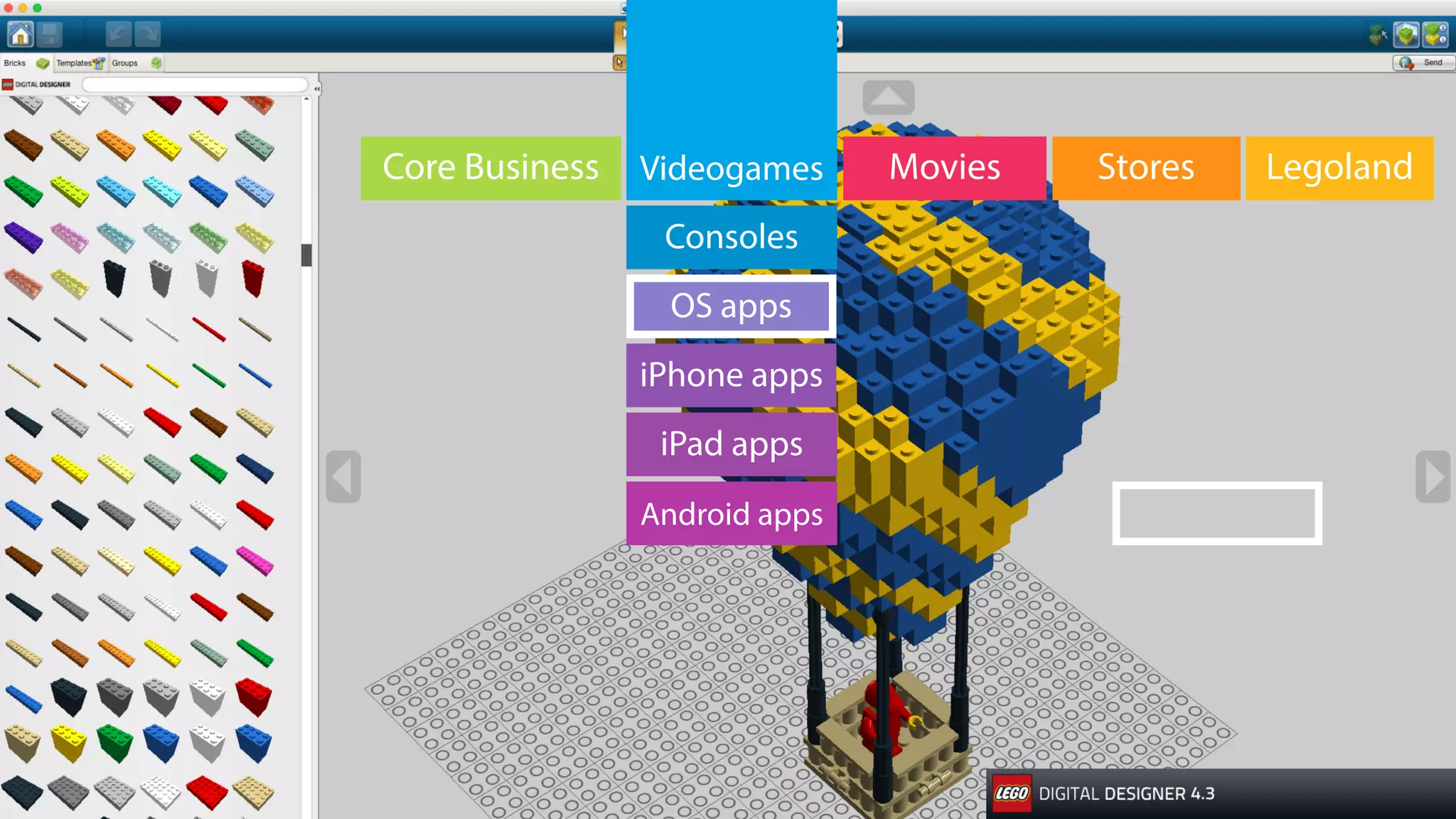 Videogames LegolandStoresMovies
Consoles
OS apps
iPhone apps
Core Business
iPad apps
Android apps
 