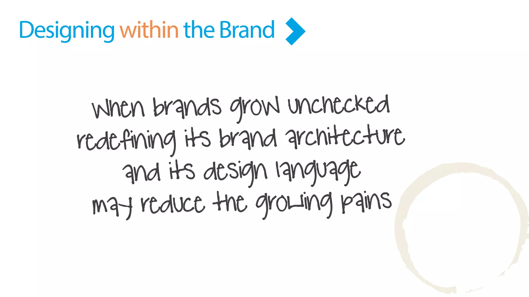 When brands groW unchecked
redefining its brand architecture
and its design language
may reduce the growing pains
a
DesigningwithintheBrand
 
