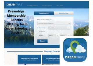 1
Dreamtrips	
  
Membership	
  
Benefits
(HK	
  1	
  Big	
  Team
Super	
  Saturday	
  
Version)
 