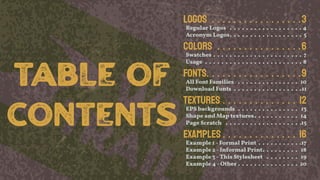 table of
contents
logos  .  .  .  .  .  .  .  .  .  .  .  .  .  .  .  .  . 3
Regular Logos  .  .  .  .  .  .  .  .  .  .  ...