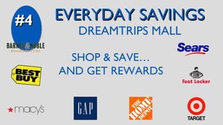 #4

EVERYDAY SAVINGS
DREAMTRIPS MALL

SHOP & SAVE…
AND GET REWARDS

 