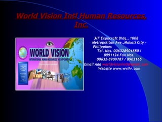 World Vision Intl Human Resources, Inc. ,[object Object],[object Object]