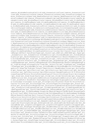 rintInBackground get_Ranges get_PrintFontsAsGraphics set_PrintFontsAsGrap
hics PrintFontsAsGraphics set_ActivePrinter get_HandoutOrder set_HandoutO
rder HandoutOrder get_PrintComments set_PrintComments PrintComments Range
s End ClearAll get_Start get_End FileName Remove get_FullName get_Registe
red set_Registered Registered get_AutoLoad set_AutoLoad AutoLoad get_Load
ed set_Loaded Loaded get_RegisteredInHKLM FullName RegisteredInHKLM WithW
indow OpenOld ReadOnly Untitled Open CheckOut CanCheckOut Open2007 OpenAn
dRepair get_SlideMaster get_TitleMaster get_HasTitleMaster AddTitleMaster
ApplyTemplate get_TemplateName get_NotesMaster get_HandoutMaster get_Sli
des get_PageSetup get_ColorSchemes get_ExtraColors get_SlideShowSettings
get_Fonts get_Tags get_DefaultShape get_BuiltInDocumentProperties get_Cus
tomDocumentProperties get_VBProject get_ReadOnly get_Saved set_Saved Save
d get_LayoutDirection set_LayoutDirection LayoutDirection FollowHyperlink
Address SubAddress AddHistory ExtraInfo Method HeaderInfo AddToFavorites
Unused Save SaveAs FileFormat EmbedTrueTypeFonts SaveCopyAs Export Filte
rName ScaleWidth ScaleHeight SetUndoText Text get_Container get_DisplayCo
mments set_DisplayComments DisplayComments get_FarEastLineBreakLevel set_
FarEastLineBreakLevel FarEastLineBreakLevel get_NoLineBreakBefore set_NoL
ineBreakBefore NoLineBreakBefore get_NoLineBreakAfter set_NoLineBreakAfte
r NoLineBreakAfter UpdateLinks get_SlideShowWindow get_FarEastLineBreakLa
nguage set_FarEastLineBreakLanguage FarEastLineBreakLanguage WebPagePrevi
ew get_DefaultLanguageID set_DefaultLanguageID DefaultLanguageID get_Publ
ishObjects get_WebOptions get_HTMLProject ReloadAs cp MakeIntoTemplate Is
DesignTemplate get_EnvelopeVisible set_EnvelopeVisible EnvelopeVisible sb
lt s get_VBASigned get_SnapToGrid set_SnapToGrid SnapToGrid get_GridDista
nce set_GridDistance GridDistance get_Designs Merge CheckIn SaveChanges M
akePublic CanCheckIn get_Signatures get_RemovePersonalInformation set_Rem
ovePersonalInformation RemovePersonalInformation SendForReview Recipients
Subject ShowMessage IncludeAttachment ReplyWithChanges EndReview get_Has
RevisionInfo AddBaseline RemoveBaseline get_PasswordEncryptionProvider ge
t_PasswordEncryptionAlgorithm get_PasswordEncryptionKeyLength get_Passwor
dEncryptionFileProperties SetPasswordEncryptionOptions PasswordEncryption
Provider PasswordEncryptionAlgorithm PasswordEncryptionKeyLength Password
EncryptionFileProperties get_Password set_Password Password get_WritePass
word set_WritePassword WritePassword get_Permission get_SharedWorkspace g
et_Sync SendFaxOverInternet get_DocumentLibraryVersions get_ContentTypePr
operties get_SectionCount get_HasSections NewSectionAfter AfterSlide sect
ionTitle newSectionIndex DeleteSection DisableSections RemoveDocumentInfo
rmation CheckInWithVersion VersionType ExportAsFixedFormat FixedFormatTyp
e Intent IncludeDocProperties KeepIRMSettings DocStructureTags BitmapMiss
ingFonts UseISO19005_1 ExternalExporter get_ServerPolicy GetWorkflowTasks
GetWorkflowTemplates LockServerFile get_DocumentInspectors get_HasVBProj
ect get_CustomXMLParts get_Final set_Final Final ApplyTheme themeName get
_CustomerData get_Research PublishSlides Overwrite UseSlideOrder get_Encr
yptionProvider set_EncryptionProvider EncryptionProvider Convert SlideMas
ter TitleMaster HasTitleMaster TemplateName NotesMaster HandoutMaster Def
aultShape BuiltInDocumentProperties CustomDocumentProperties Container VB
ASigned Signatures HasRevisionInfo ContentTypeProperties SectionCount Has
Sections HasVBProject get_Address set_Address get_SubAddress set_SubAddre
ss get_EmailSubject set_EmailSubject EmailSubject get_ScreenTip set_Scree
nTip ScreenTip get_TextToDisplay set_TextToDisplay TextToDisplay get_Show
AndReturn set_ShowAndReturn ShowAndReturn Follow CreateNewDocument EditNo
w get_FirstSlideNumber set_FirstSlideNumber FirstSlideNumber get_SlideHei
ght set_SlideHeight SlideHeight get_SlideWidth set_SlideWidth SlideWidth
get_SlideSize set_SlideSize SlideSize get_NotesOrientation set_NotesOrien
tation NotesOrientation get_SlideOrientation set_SlideOrientation SlideOr
ientation Replace Original Replacement Clear FindBySlideID SlideID Layout
InsertFromFile SlideStart SlideEnd Range AddSlide pCustomLayout get_Shap

 