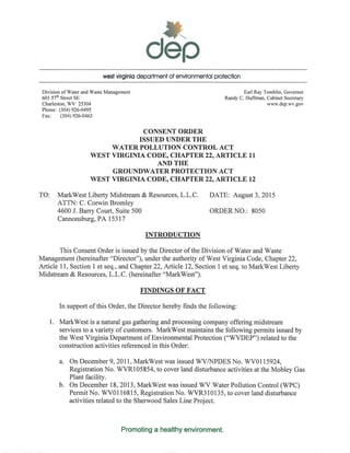WVDEP Consent Order for MarkWest Energy, Assessing a $76,405 Fine for Water Violations