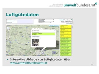 LuftgütedatenInteraktive Abfrage von Luftgütedaten über www.umweltbundesamt.at32