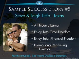 • #1 Income Earner

                  • Enjoy Total Time Freedom
                  • Enjoy Total Financial Freedom
                  • International Marketing
                        Director
Results not typical. See Income Disclosure Statement.
 