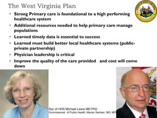 The West Virginia Plan   <ul><li>Strong Primary care is foundational to a high performing healthcare system </li></ul><ul>...