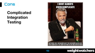 Complicated
Integration
Testing
Cons
19
 