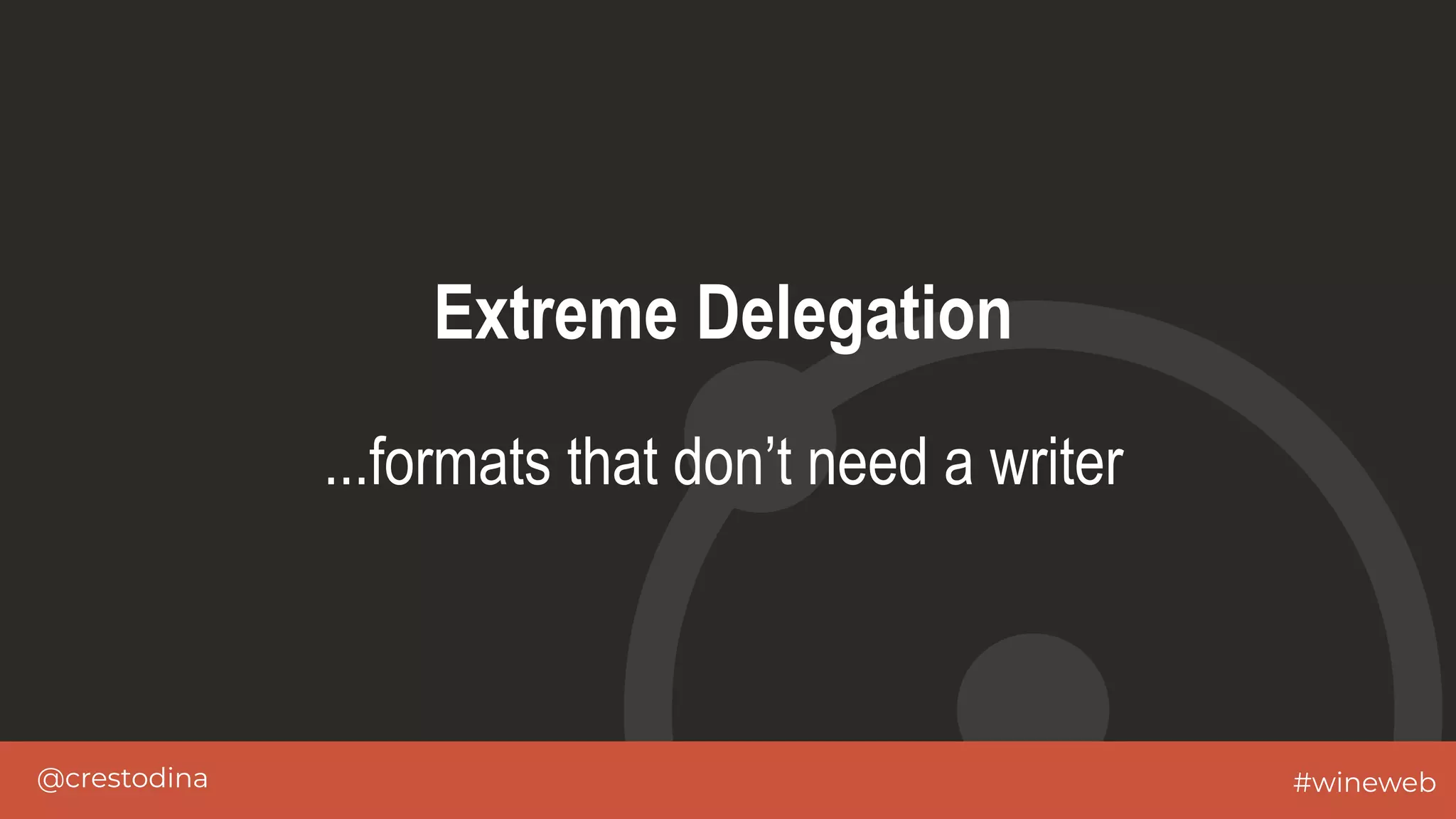 @crestodina #wineweb
Extreme Delegation
...formats that don’t need a writer
 
