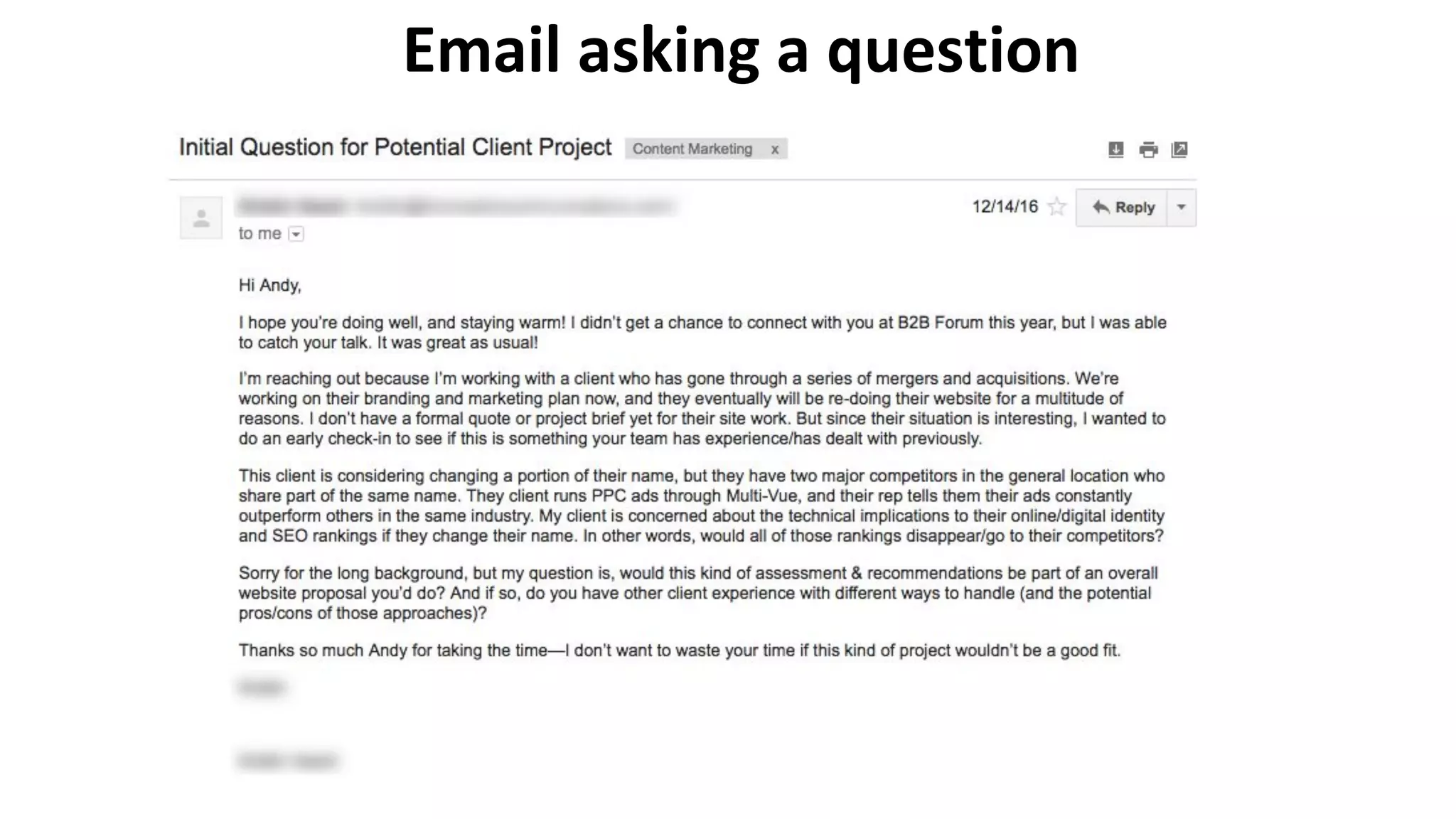 Email asking a question
 