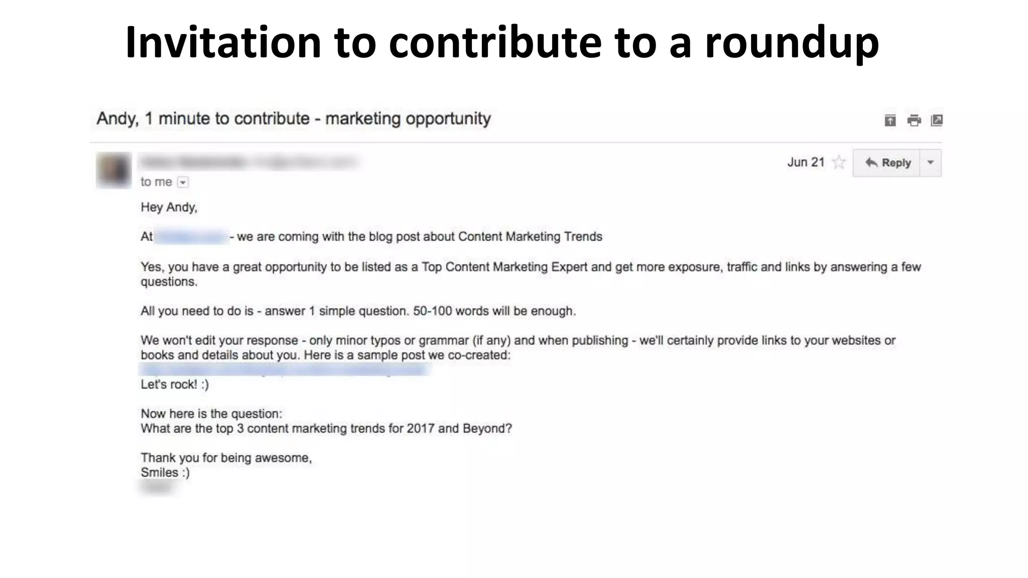 Invitation to contribute to a roundup
 