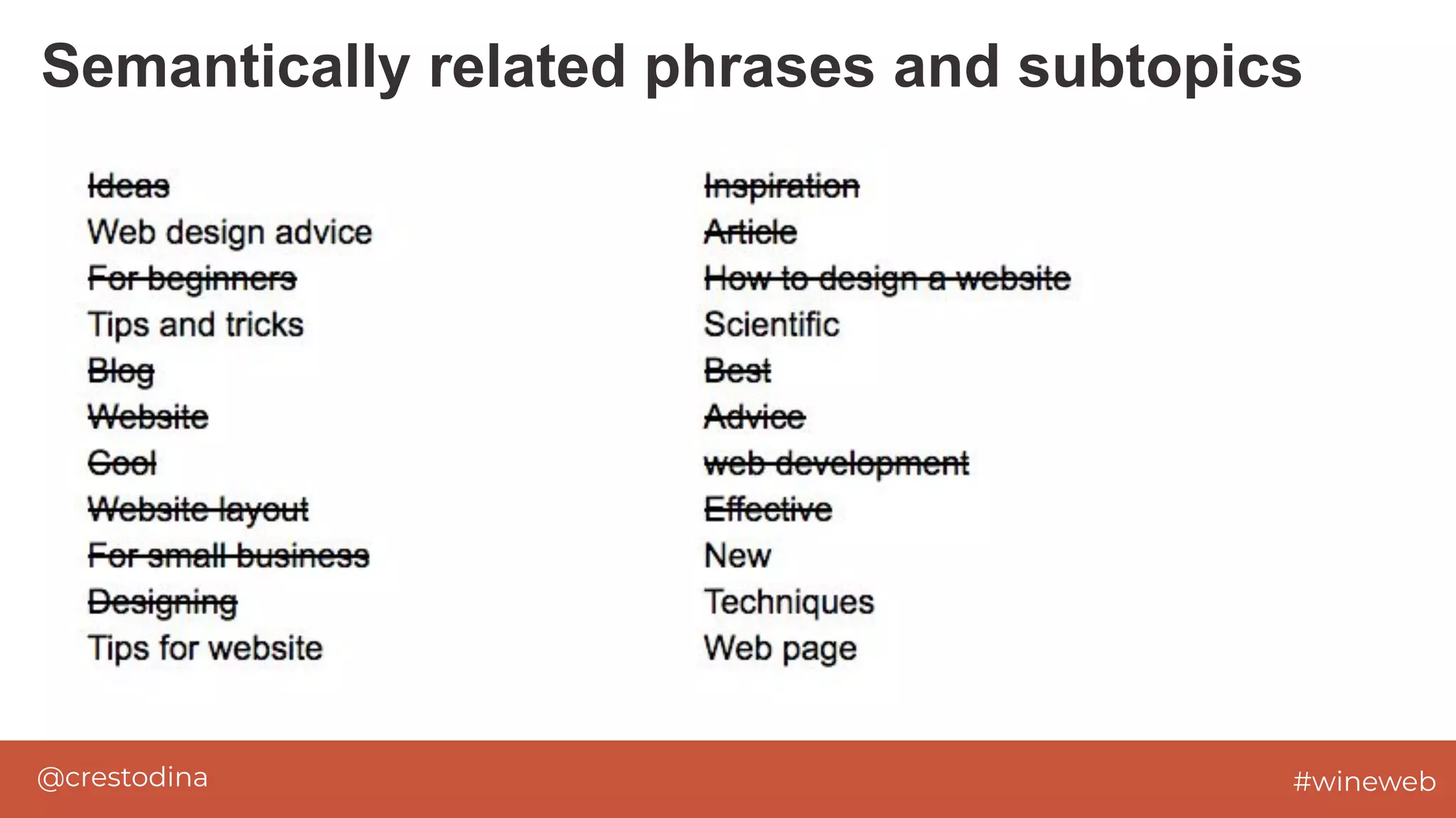 @crestodina #wineweb
Semantically related phrases and subtopics
 