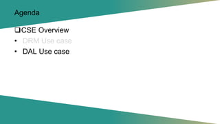 Agenda
❑CSE Overview
• DRM Use case
• DAL Use case
 