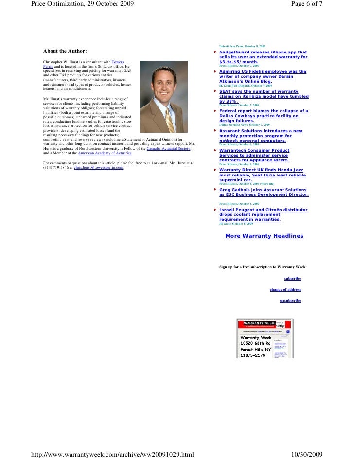 Price Optimization For Warranties