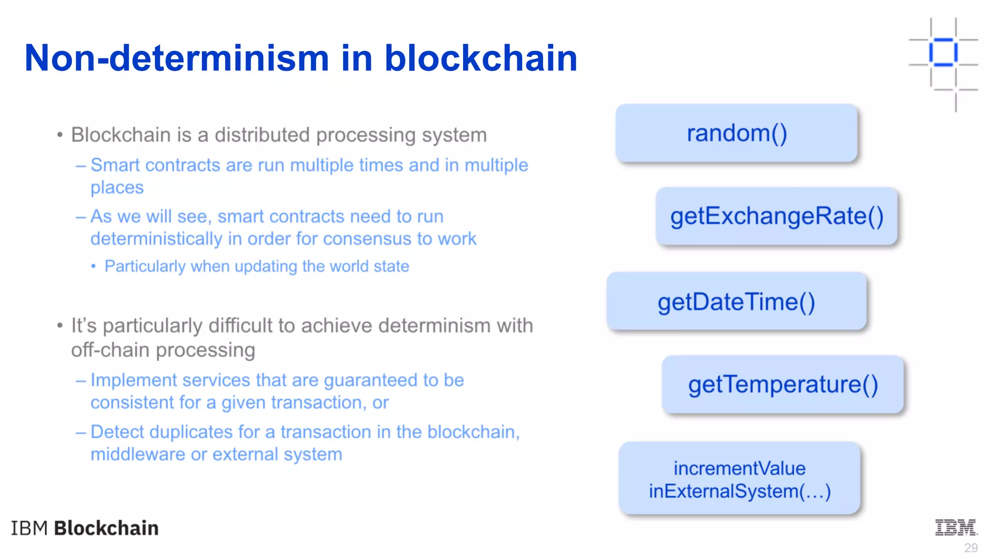 29
Non-determinism in blockchain
 