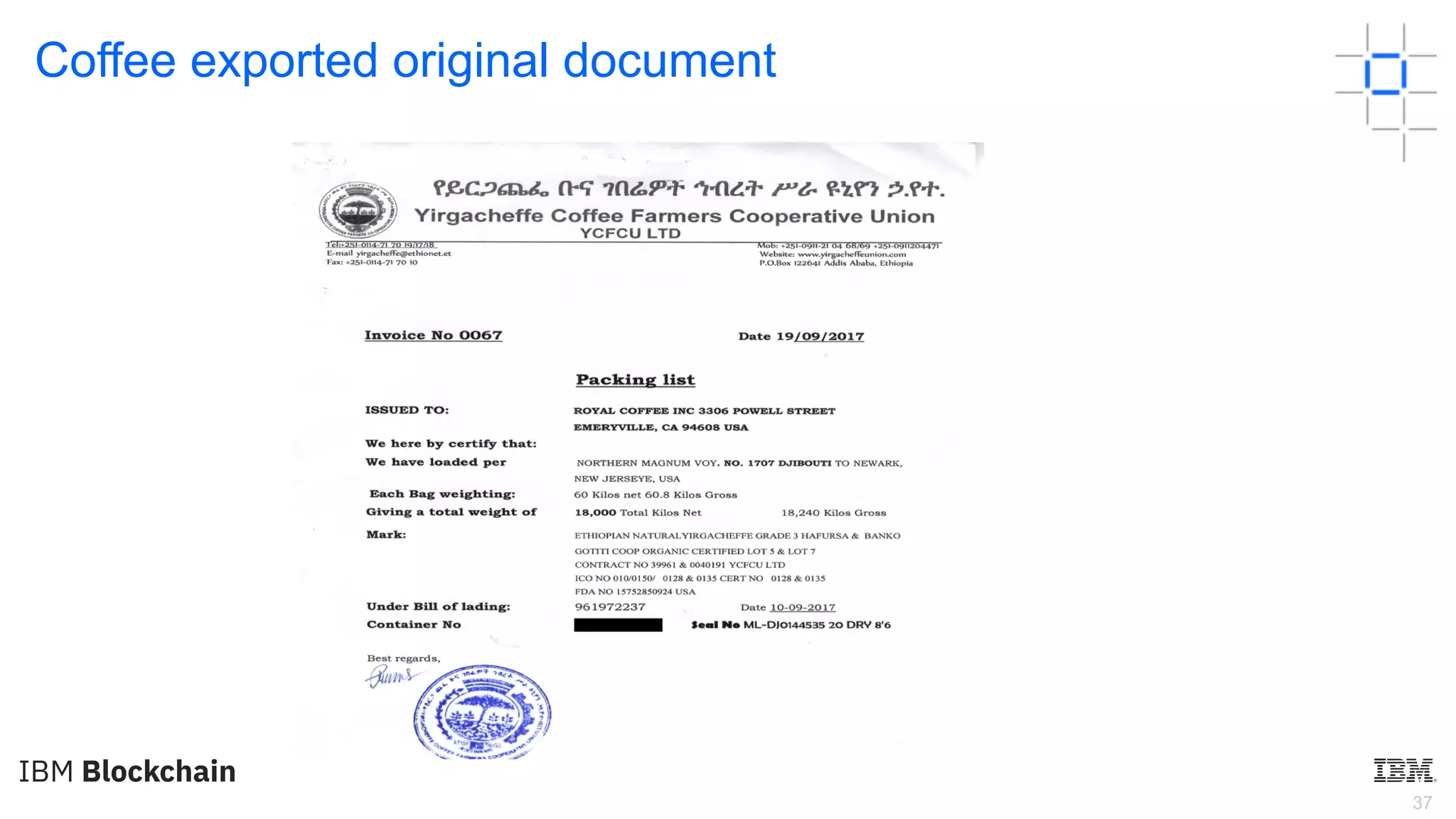 37
Coffee exported original document
 