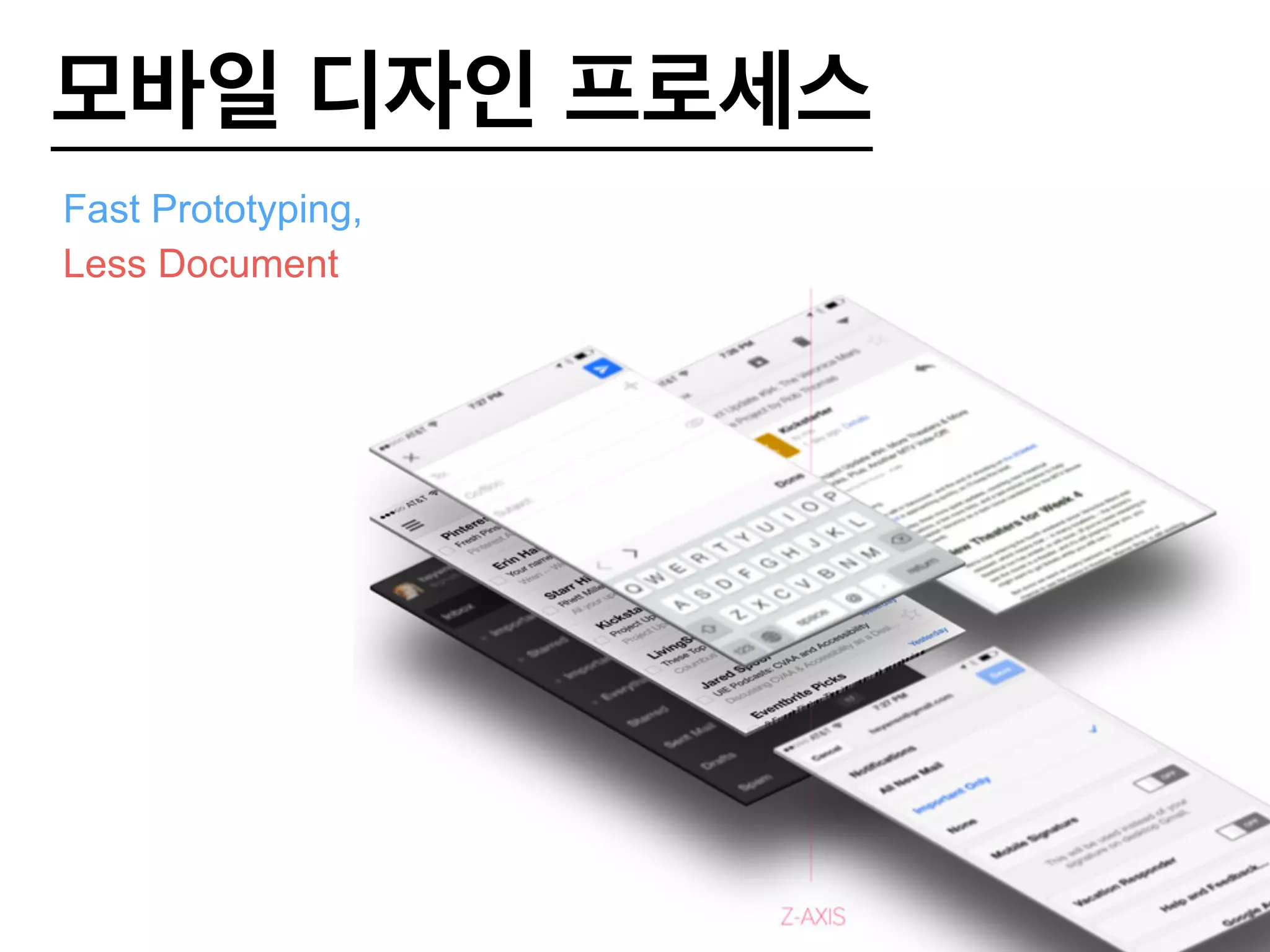 모바일 디자인 프로세스 
Fast Prototyping, 
Less Document 
 
