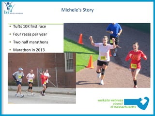 Michele’s Story


▪ Tufts 10K first race
▪ Four races per year
▪ Two half marathons
▪ Marathon in 2013
 