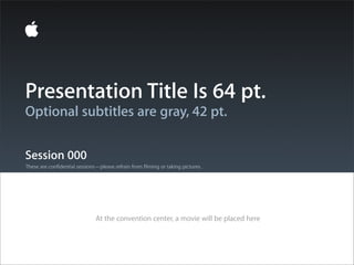 Presentation Title Is 64 pt.
Optional subtitles are gray, 42 pt.

Session 000
These are confidential sessions—please refrain from filming or taking pictures.




                               At the convention center, a movie will be placed here
 
