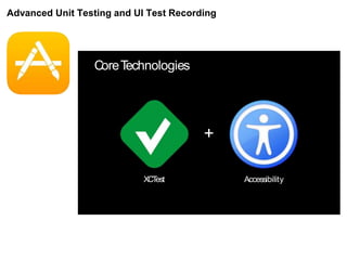 Advanced Unit Testing and UI Test Recording
CoreTechnologies
+
AccessibilityXCTest
 