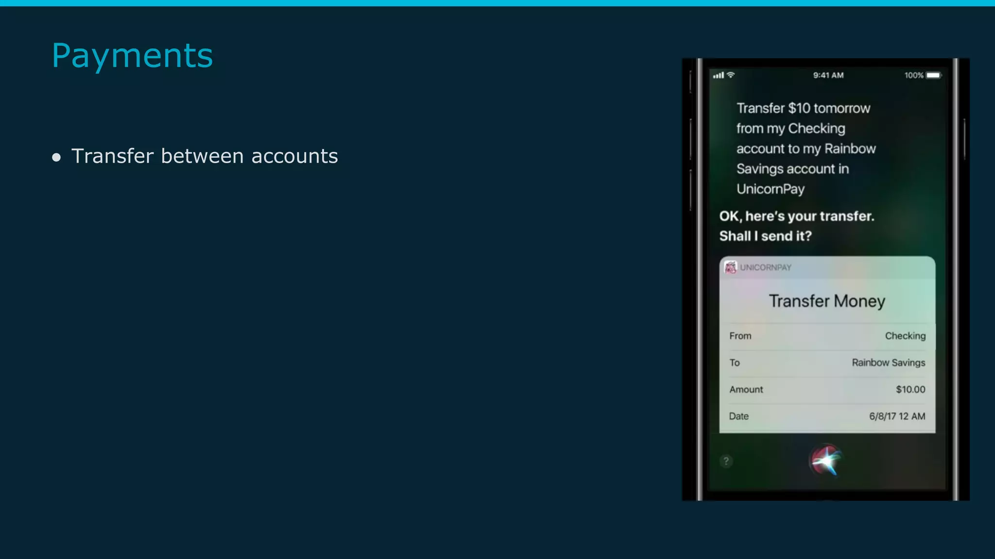 Payments
● Transfer between accounts
 
