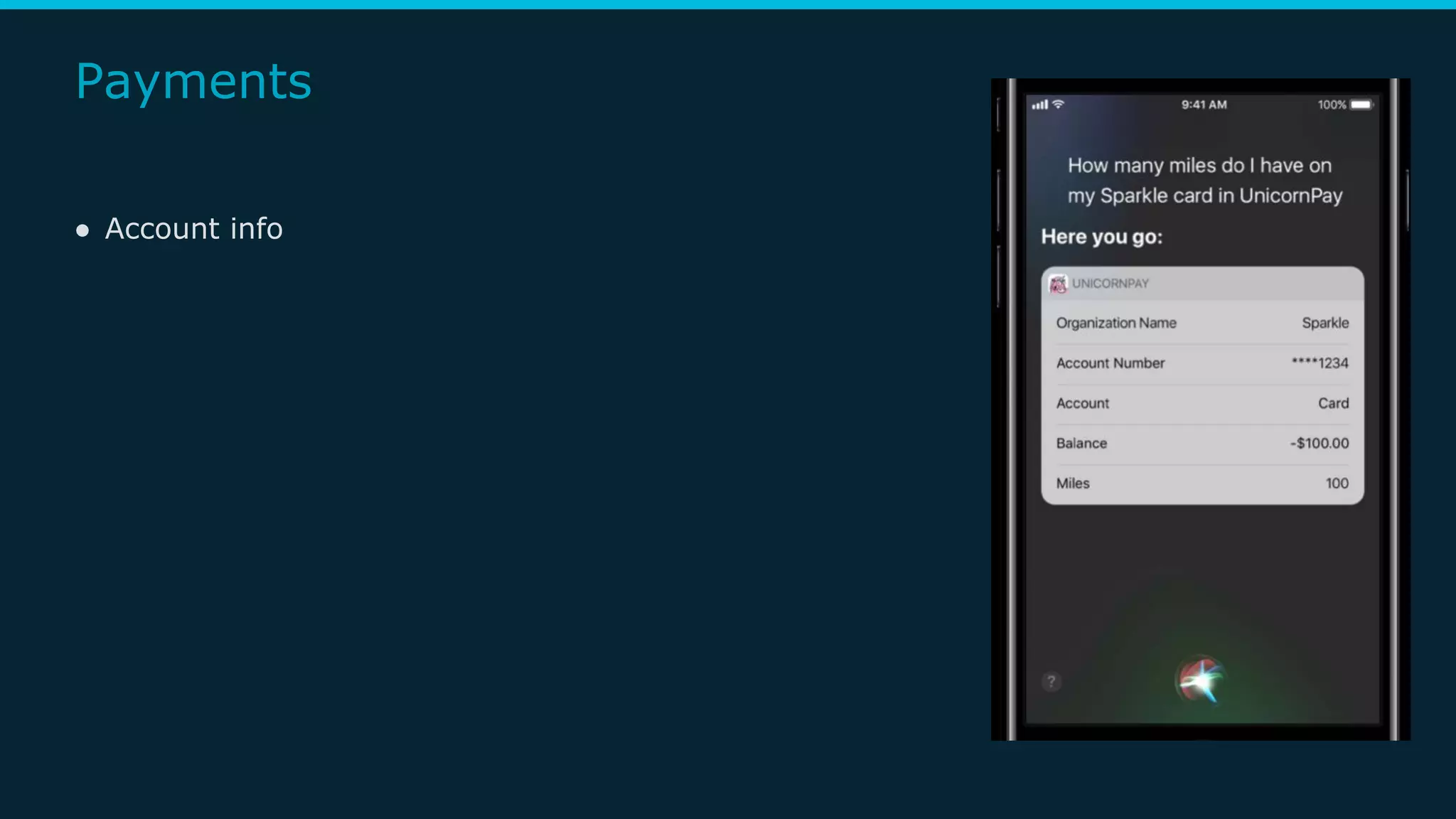 Payments
● Account info
 