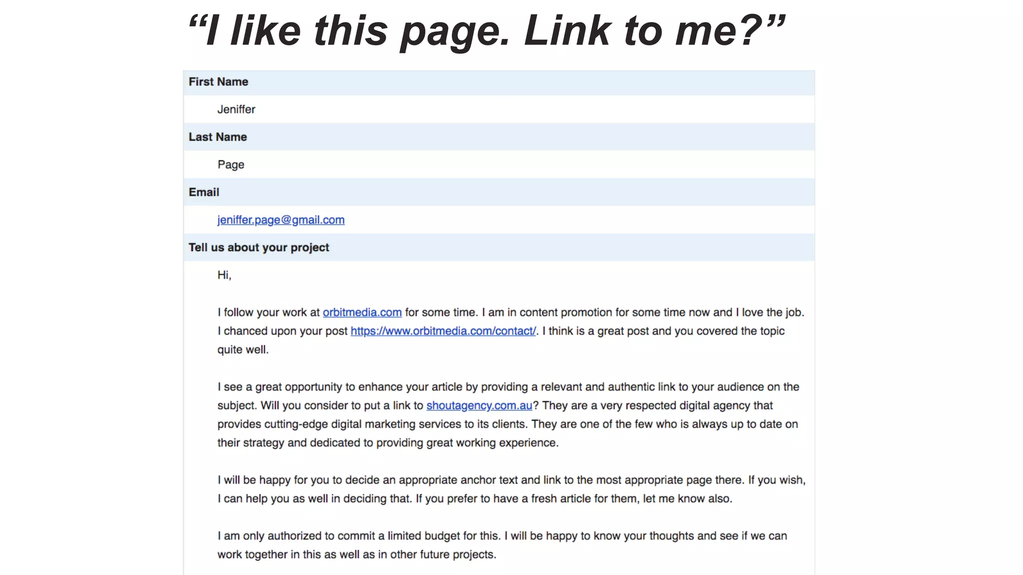 “I like this page. Link to me?”
 