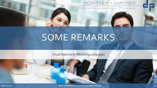 SOME REMARKS
Visual DataVault [Modeling Language]
March 20, 2014 World-Wide Data Vault Consortium, St. Albans, Vermont 33
 