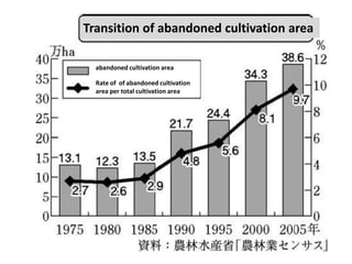 Transition of abandoned cultivation area
Area of abandoned cultivation areaabandoned cultivation area
Rate of of abandoned cultivation
area per total cultivation area
 