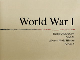 World War I
        Tristen Polkenhorn
                   1-24-12
      Honors World History
                  Period 5
 